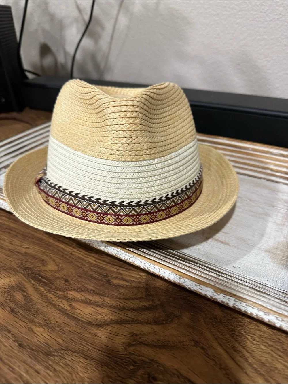 Sun ’N’ Sand Straw Fedora Hat – UPF 50+ – Southwestern Woven Band